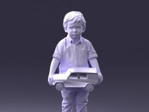 000194 Sad Little Boy Holding Toy Car 1016 3D Model