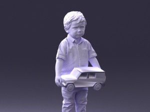 000194 Sad Little Boy Holding Toy Car 1016 3Dモデル