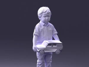 000194 Sad Little Boy Holding Toy Car 1016 3D Model