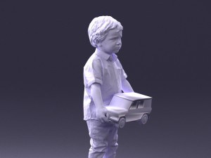 000194 Sad Little Boy Holding Toy Car 1016 3Dモデル