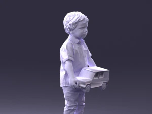 000194 Sad Little Boy Holding Toy Car 1016 3D Model