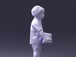 000194 Sad Little Boy Holding Toy Car 1016 3D Model