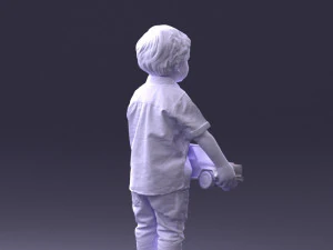 000194 Sad Little Boy Holding Toy Car 1016 3D Model