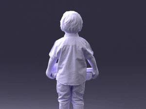 000194 Sad Little Boy Holding Toy Car 1016 3D Model