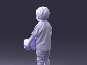 000194 Sad Little Boy Holding Toy Car 1016 3D Model