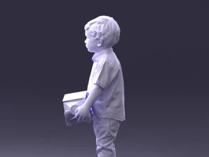 000194 Sad Little Boy Holding Toy Car 1016 3D Model