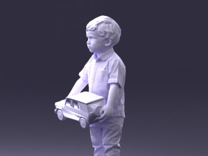 000194 Sad Little Boy Holding Toy Car 1016 3Dモデル
