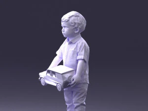 000194 Sad Little Boy Holding Toy Car 1016 3D Model