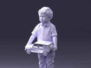 000194 Sad Little Boy Holding Toy Car 1016 3D Model