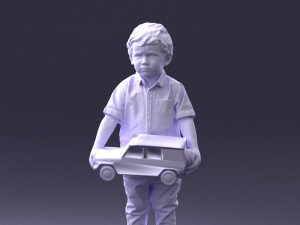 000194 Sad Little Boy Holding Toy Car 1016 3Dモデル