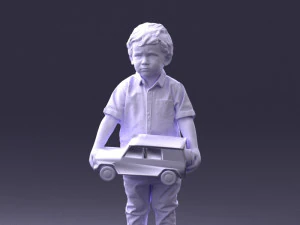 000194 Sad Little Boy Holding Toy Car 1016 3D Model
