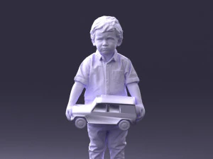 000194 Sad Little Boy Holding Toy Car 1016 3D Model
