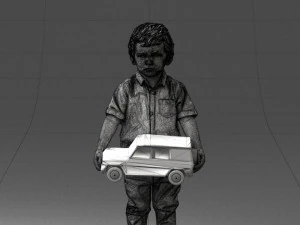 000194 Sad Little Boy Holding Toy Car 1016 3D Model