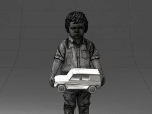 000194 Sad Little Boy Holding Toy Car 1016 3D Model