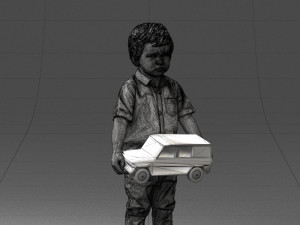 000194 Sad Little Boy Holding Toy Car 1016 3Dモデル