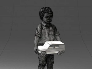 000194 Sad Little Boy Holding Toy Car 1016 3D Model