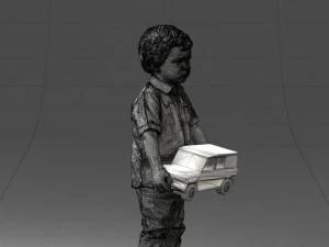 000194 Sad Little Boy Holding Toy Car 1016 3D Model