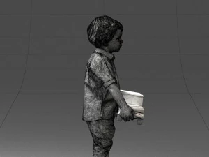 000194 Sad Little Boy Holding Toy Car 1016 3D Model