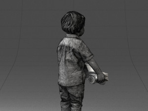 000194 Sad Little Boy Holding Toy Car 1016 3Dモデル
