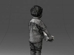 000194 Sad Little Boy Holding Toy Car 1016 3D Model