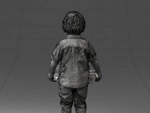 000194 Sad Little Boy Holding Toy Car 1016 3D Model