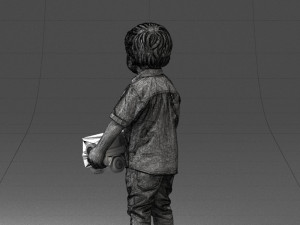 000194 Sad Little Boy Holding Toy Car 1016 3Dモデル