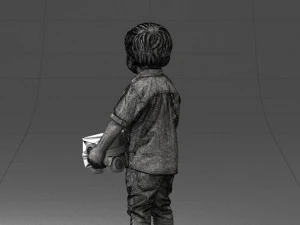 000194 Sad Little Boy Holding Toy Car 1016 3D Model