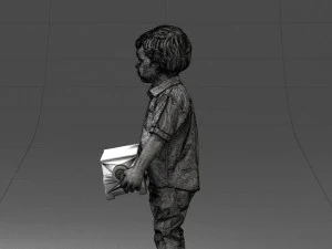 000194 Sad Little Boy Holding Toy Car 1016 3D Model