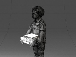 000194 Sad Little Boy Holding Toy Car 1016 3Dモデル