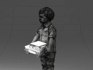 000194 Sad Little Boy Holding Toy Car 1016 3D Model