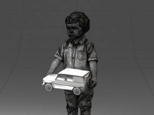 000194 Sad Little Boy Holding Toy Car 1016 3D Model