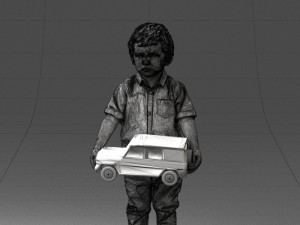 000194 Sad Little Boy Holding Toy Car 1016 3Dモデル