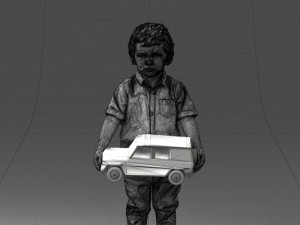 000194 Sad Little Boy Holding Toy Car 1016 3Dモデル