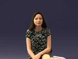 000196 坐着的年轻女子与笔记 1016 3D 模型