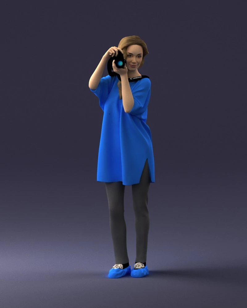 000143 Young Woman with a Camera 0629 3dp 3D Print Model .c4d .max .obj .3ds .fbx .stl .blend