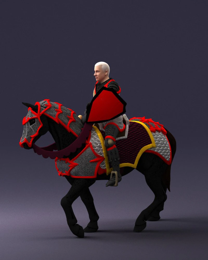 000168 Medieval Knight on Armored Horse 0728 3dp 3D Print Model .c4d .max .obj .3ds .fbx .stl .blend