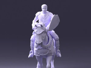 000168 Medieval Knight on Armored Horse 0728 3dp 3D Print Model