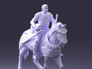 000168 Medieval Knight on Armored Horse 0728 3dp 3Dプリントモデル