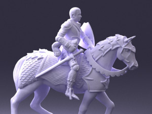 000168 Medieval Knight on Armored Horse 0728 3dp 3Dプリントモデル