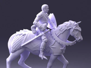 000168 Medieval Knight on Armored Horse 0728 3dp 3D Print Model