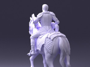 000168 Medieval Knight on Armored Horse 0728 3dp 3Dプリントモデル