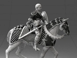 000168 Medieval Knight on Armored Horse 0728 3dp 3D Print Model