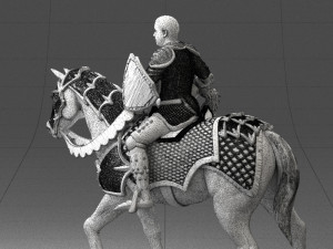 000168 Medieval Knight on Armored Horse 0728 3dp 3Dプリントモデル