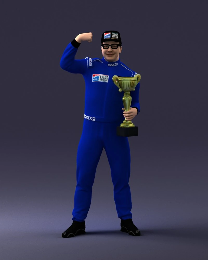 000170 Racing Champion Holding Trophy 0808 3D Model .c4d .max .obj .3ds .fbx .stl .blend