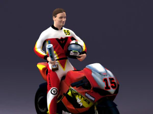 000171 Motorcycle Racer with Bike and Trophy 0809 3D Model
