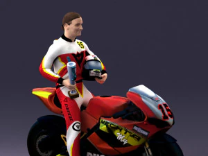 000171 Motorcycle Racer with Bike and Trophy 0809 3D Model