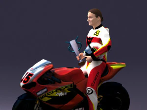 000171 Motorcycle Racer with Bike and Trophy 0809 3D Model