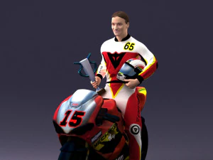 000171 Motorcycle Racer with Bike and Trophy 0809 3D Model