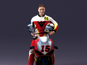 000171 Motorcycle Racer with Bike and Trophy 0809 3D Model
