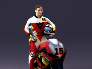 000171 Motorcycle Racer with Bike and Trophy 0809 3D Model